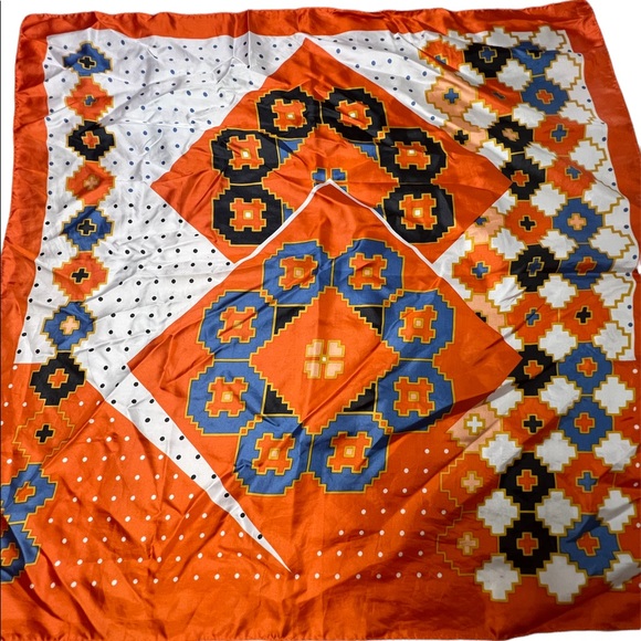 D2- Vintage Totes Rain Scarf Orange Geometric Water Repellent Scarf - Picture 2 of 6